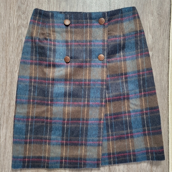 Miss Patina London Galloway Academia Tartan Plaid Wool Blend Wrap Skirt UK 10 6 - Picture 7 of 16